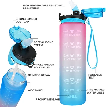 1000ml Aukštos Kokybės Tritan Medžiagos Vandens Butelis Su Šiaudų Gimnastikos Fitneso Geriamojo Butelių Sporto Shaker Waterbottle BPA Free