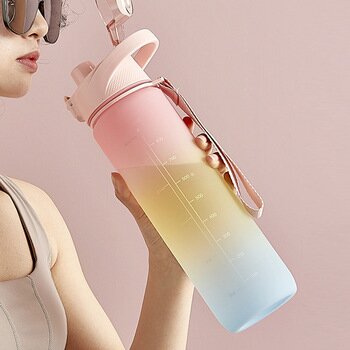 1L Gradientas Šiaudų Vandens Butelių Didelės Talpos Sporto Baigė Gerti Taurės Nešiojamų Lauko Fitneso Vandens Butelis Drinkware