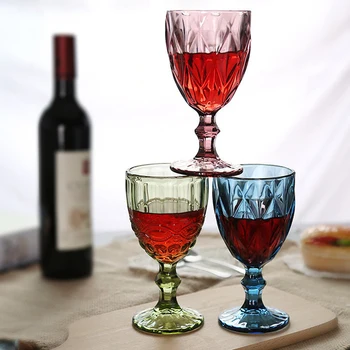 1Pcs 240/300ml Retro Iškilumo Raudono Vyno Stiklo Goblet Puodelio Sulčių Stiklinės Gerti Šampano Viskio Taurės Vestuves Dekoras