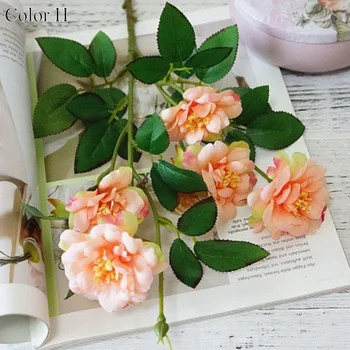 1PCS 60cm 5Heads Dirbtinis arbata, rožių netikrą šilko gėlių reikmenys puokštė dekoratyvinis vazonas, Ravėjimas Dirbtinis Camellia žiedų