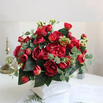 35 CM Rose Dirbtinis Bijūnas Šilko Gėlės, Puokštės, Vestuvių Šalies Namų Kalėdinė Dekoracija Violetinė Netikrų Paspaudimų Gėlės