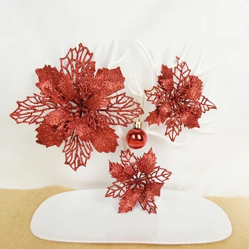 5vnt 9-16cm Blizgučiai Dirbtinių Gėlių Galvos Dėl Kalėdų Eglutės Ornamentas 