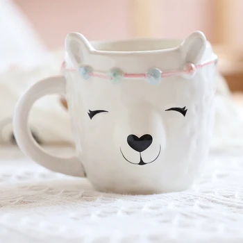 Arbatos kavos puodelis keramikos Alpaka pieno puodelis namų dekoro amatų kambarį apdailos objektus Animacinių filmų kūrybos mielas 3D gyvūnų kavos puodelį dovanų