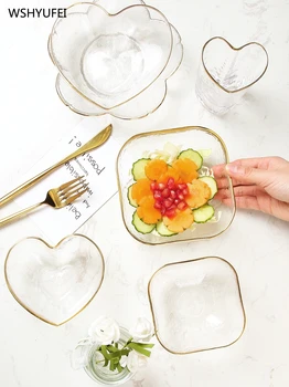 Desertas dubenį cherry blossom meilė širdies aukso stiklas skaidrus kristalas kūrybos vaisių salotomis, ledais pusryčiai pieno namų dubuo