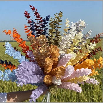 Dirbtinių Gėlių Vieną Krūva 85cm 5 Prongs Balta Eukalipto Lapai Vestuvių Kelio Vadovas Gėlių kompozicijų Sodo Puošmena 