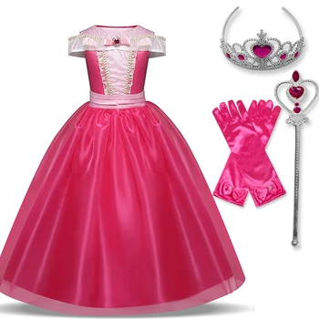 Elegantiškas Visiškai Rankovėmis Rožinė Suknelė Mergaitėms Princesė Suknelė Kalėdų Vakarėlį Gėlių Suknelė Vaikams Mergina Rose Vaikų Drabužiai