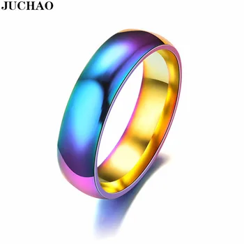 JUCHAO 6mm Klasikinis Vestuvinis Žiedas Vyrams, Moterims, Madingų Spalvingų Nerūdijančio Plieno Žiedai JAV Dydis 6-13