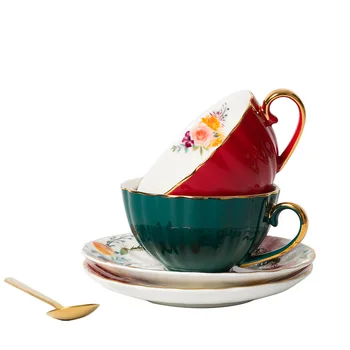 Keraminės kavos puodelį, nustatyti Europos mažų prabangių kavos puodelis ir lėkštelė nustatyti retro gėlių arbata girliandą puodelis su ranka, dovanų dėžutėje