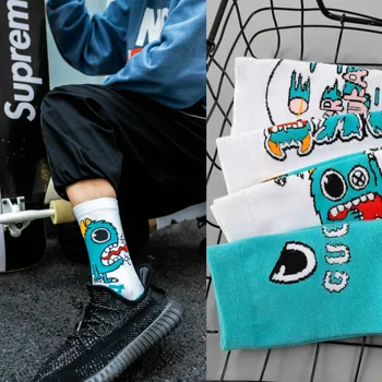 Korėjos stiliaus mados Harajuku vyriškos kojinės juokingas animacinių filmų monstrą kojinės kūrybinis dizainas gatvės mados hip-hop riedlentė kojinės