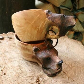 Kuksa Gumos Medinės Vandens Puodelį Ranka Raižyti Gyvūnų Briedžių Brown Bear Head Cup Sultys, Pienas, Arbata, Kava, Geriamas Puodelis Kalėdų Dovana