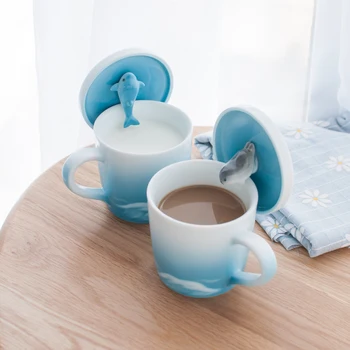 Kūrybos Jūrų atmosfera Banginis keramikinis Puodelis Rankų darbo blue ocean antspaudas kavos puodelio