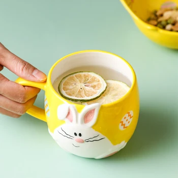 Kūrybos mielas triušis Puodelis animacinių filmų keramikinis puodelis pieno taurės vaikų pusryčių Puodelis vandens puodeliai kavos puodeliai