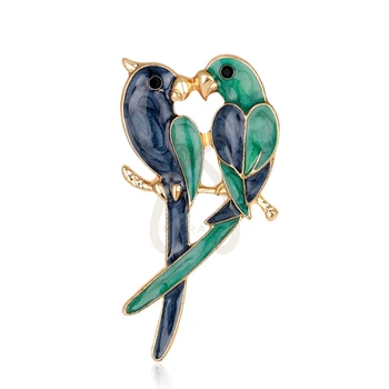 Lovebirds Meilužis Dvigubai Paukščių Sages Moterims Emalio Skirta Pora Sagė Papūgos Sagė Pin Imituojamas Pearl Gyvūnų Papuošalai