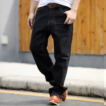 Mados Black Džinsai Vyrams, Atsitiktinis Baggy Džinsinio Tiesiai Plius Dydžio Kelnės Streetwear Haremo Kelnės