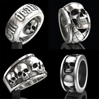 Mados populiarus geometrinis kūrybos kaukolė retro punk iškilumo vyrų atostogų dovanų šalis žiedas juvelyriniai dirbiniai didmeninė