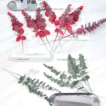 Modeliavimo Žalia Vieną Eukalipto Lapų Imitacija Sausas Filialas, Dirbtiniai Augalai Netikrą Gėlės Vestuvių Fotografavimo Prop Namų Dekoro