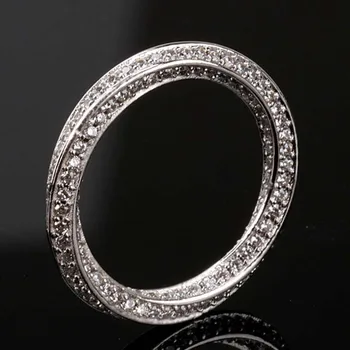 Nepriklausomas dizaino sidabro inkrustacijos visą ratą eilės deimantų plokščias žiedas išskirtinį prabangos high-end moterų vestuvių papuošalai