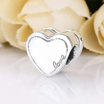 Originalus Meilės Širdis Mūsų Pažadas Blizgantis Vestuvinis Žiedas Granulės, Tinkami 925 Sterlingas Sidabro Žavesio Apyrankę 