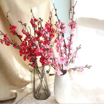 Raudonųjų Slyvų Žiedų Šilko Dirbtinių Gėlių Plastiko Filialas Namų Vestuvių PASIDARYK pats Apdailos Kambarį Putų Kalėdų Netikrą Gėlės #