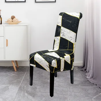 XL Dydis Atspausdinta Kėdė Padengti Geometrinio Stiliaus Aukšto atlošo Kėdės Apima Valgomasis Vestuvių Viešbučio Virtuvės Namų Ruožas Sėdynės Atveju