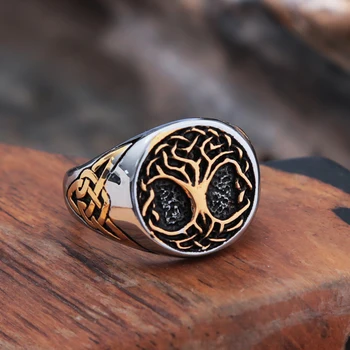 Šiaurės Vikingų Gyvybės Medžio Žiedą, Vyrai Vintage Gold/Plieno, Nerūdijančio Plieno Odin Keltų Mazgas Žiedas Mados Biker Juvelyrika Amuletas Dovana